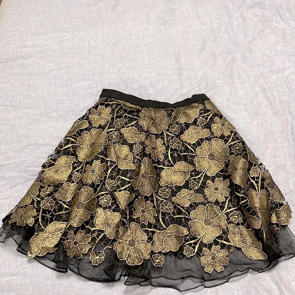 Anthropologie Eva France Gold and Black Skater Skirt - Picture 3 of 5